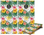 Cornhole Game Board Vinyl Skin Wrap Kit - Beach Flowers 02 White fits 24x48 game boards (GAMEBOARDS NOT INCLUDED)